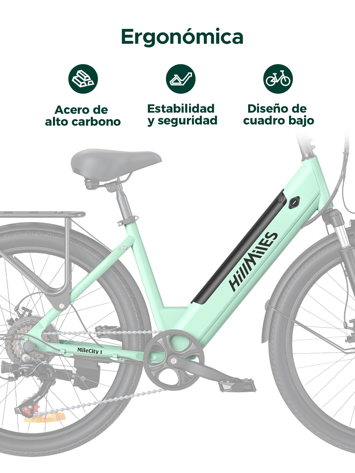 HillMiles MileCity1 26" Electric Bike for Adults, 7 Speed Electric Bicycle with 36V 13Ah Removable Battery, 25km/h & 80-100km Range E Bike for Urban Commuters with Rear Rack (MileCity1, Grey)