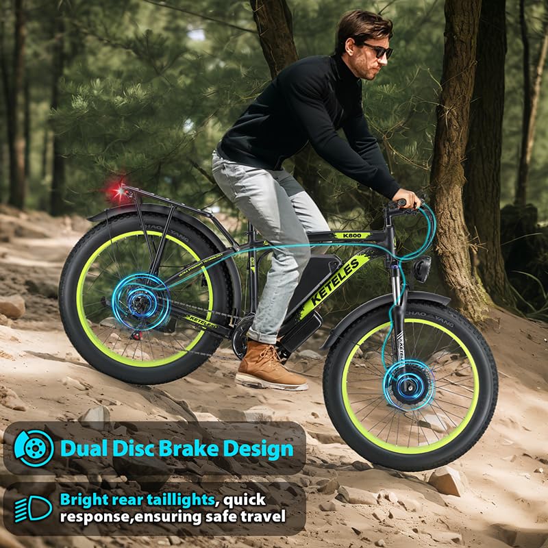 JESRIDER Dual Motor Electric Bike Road Legal 250W,Electric Mountain Bike,26"x4" Fat Tyre Ebikes,48V 23AH Removable Battery 60Miles Range,Front Suspension&Hydraulic Brakes,LCD Display Ebike(White23AH)