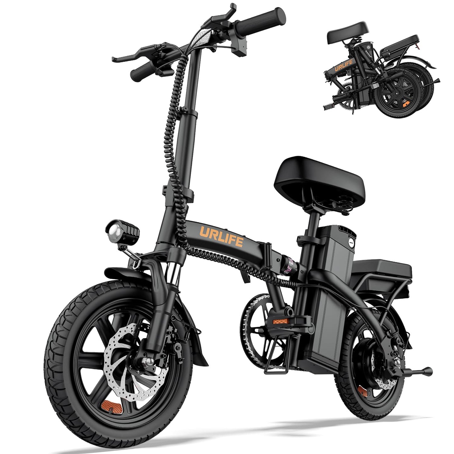 URLIFE 14" Electric Bike, Portable E-bike with 48V 7.5AH Removable Battery 250W Powerful Motor, 60 KM Max Range, Folding Ebike LCD Display, Electric Commuter Bicycle for Adults and Teens(Black)