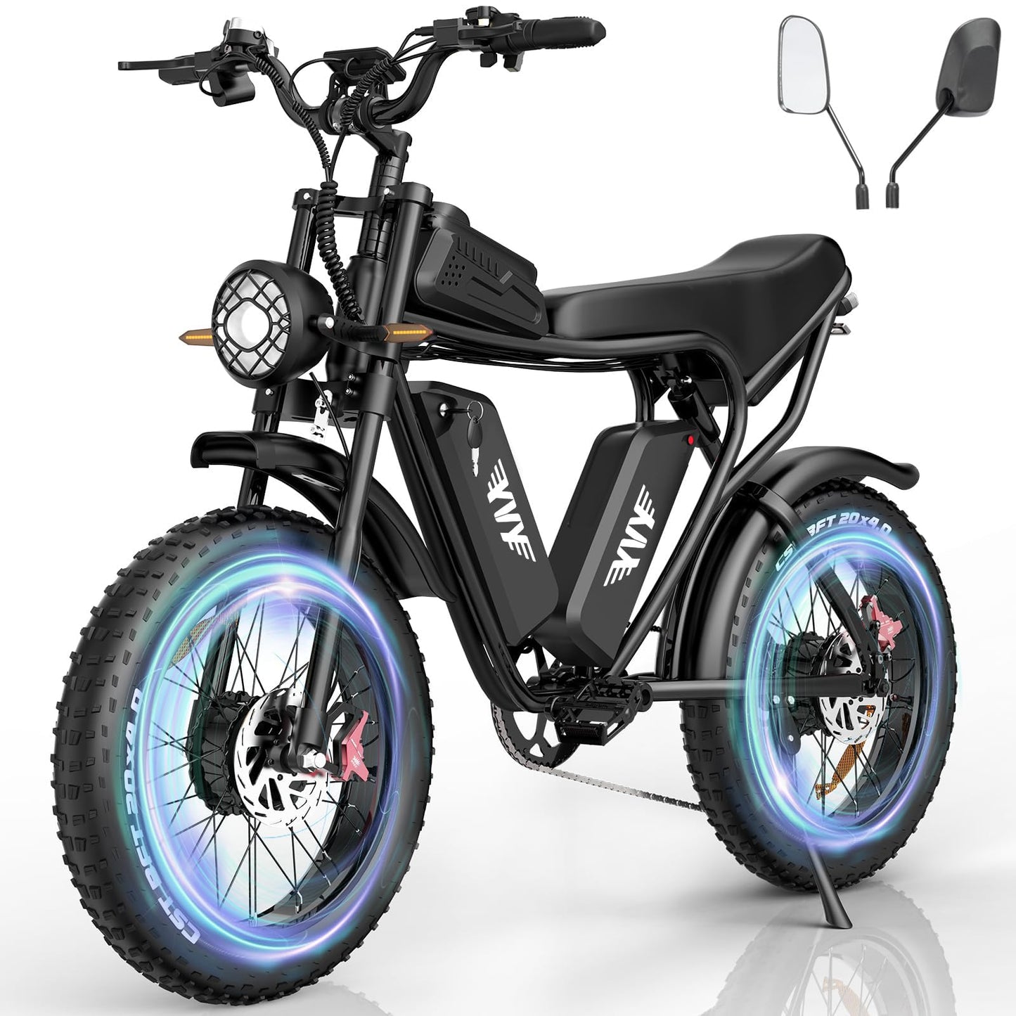 YVY C20 Max Electric Bike, 180 Miles Max Range, 52V 40Ah Removable Battery, 90Nm Dual Motor Ebike, 20" Fat Tire Dirt Bike, 7 Speed, Full Suspension, Hydraulic Dual Disc, LCD Display