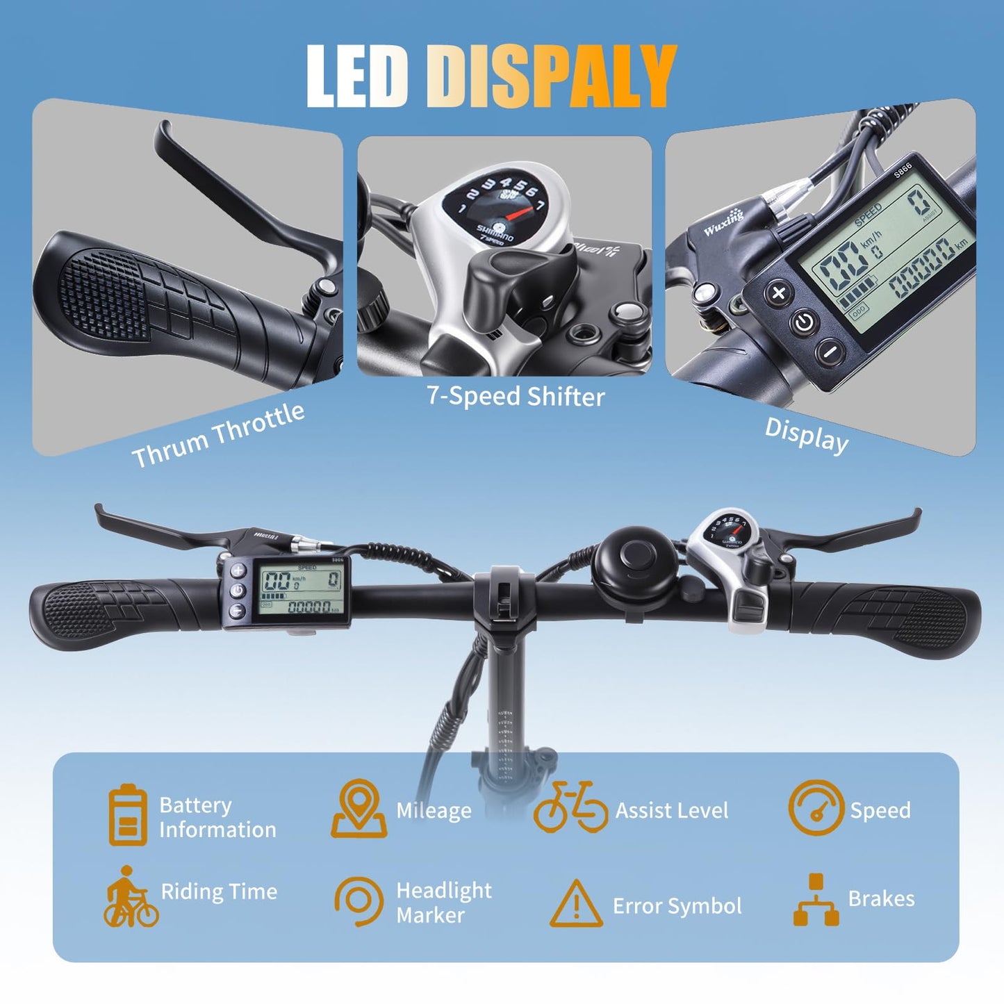 TWOFISH Electric Bike for Adults, 20"*3.0" Fat Tire Folding Electric Bicycle with 36V 17.8AH Removable Battery 7 Speed 25km/h 80-100km Range Disc Brake IP54 Waterproof, TF-2 (Orange)