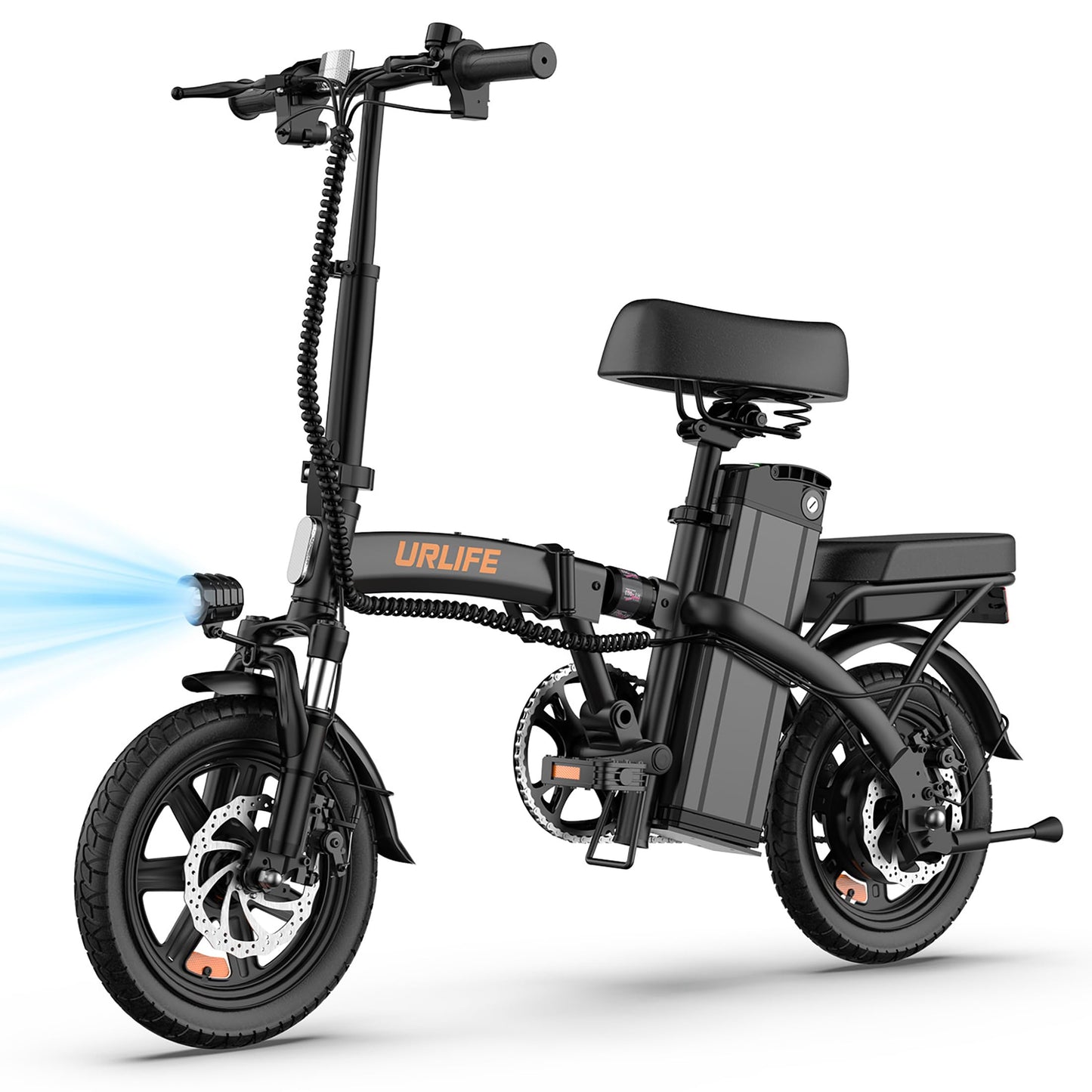 URLIFE 14" Electric Bike, Portable E-bike with 48V 7.5AH Removable Battery 250W Powerful Motor, 60 KM Max Range, Folding Ebike LCD Display, Electric Commuter Bicycle for Adults and Teens(Black)