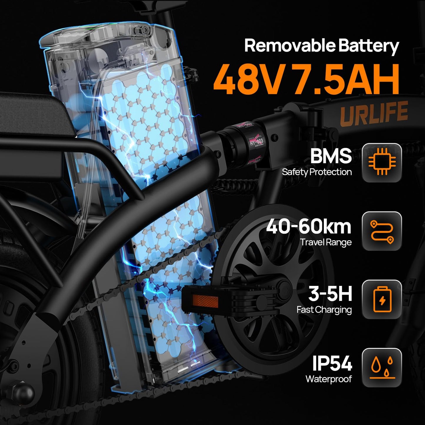 URLIFE 14" Electric Bike, Portable E-bike with 48V 7.5AH Removable Battery 250W Powerful Motor, 60 KM Max Range, Folding Ebike LCD Display, Electric Commuter Bicycle for Adults and Teens(Black)