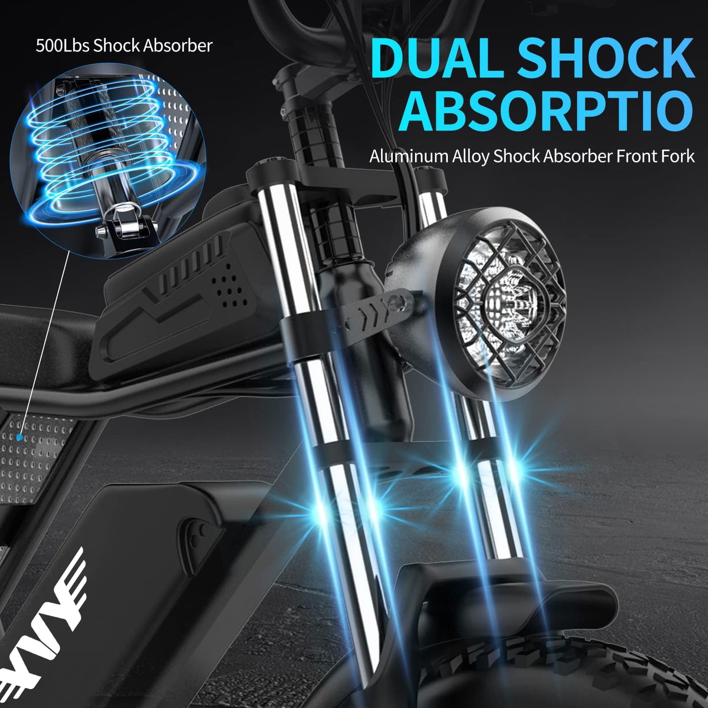 YVY C20 Max Electric Bike, 180 Miles Max Range, 52V 40Ah Removable Battery, 90Nm Dual Motor Ebike, 20" Fat Tire Dirt Bike, 7 Speed, Full Suspension, Hydraulic Dual Disc, LCD Display