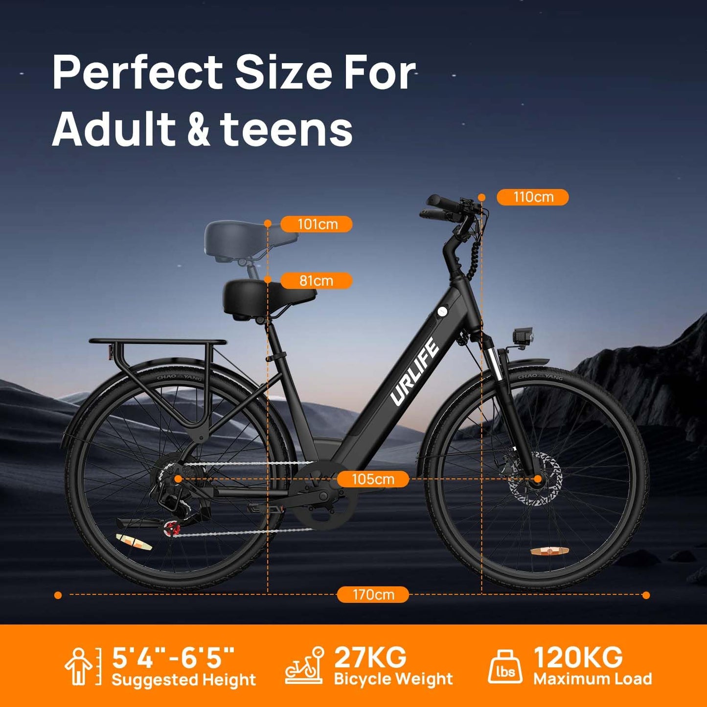 URLIFE 26" Electric Bike for Adults, Mountain Bike with LCD Display, 36V 13AH Removable Battery 250W Powerful Motor, 7-Speed Derailleur 80KM Max Range Ebike Commute MTB BLACK