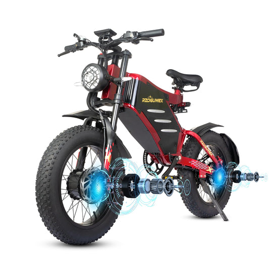RZOGUWEX Electric Bicycle,20 Inch 160NM Dual Motor Off-Road EBIKE for Adults with 48V 30AH Detachable Lithium Ion Battery, Dual Hydraulic Disc Brake