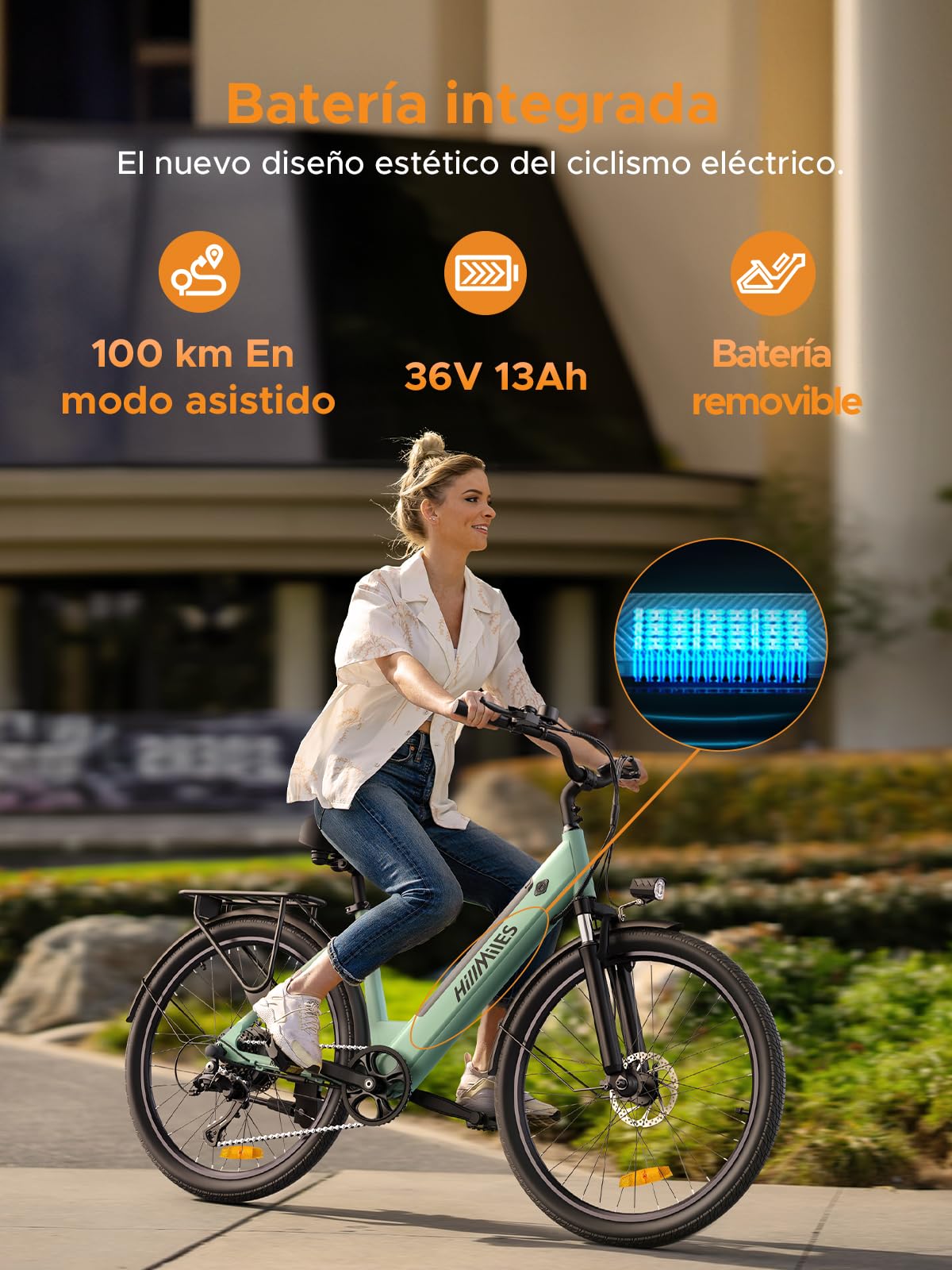 HillMiles MileCity1 26" Electric Bike for Adults, 7 Speed Electric Bicycle with 36V 13Ah Removable Battery, 25km/h & 80-100km Range E Bike for Urban Commuters with Rear Rack (MileCity1, Grey)
