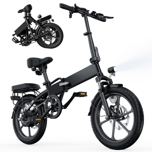 Finbike U3 Electric Folding Bike, 16 inch Portable Electric Bicycle, 2.5H Fast Charge Ebike, 25KM/H & 55KM Range, 3 Riding Modes, Front Shock Absorber, Foldable E-bike for Adults/Teens