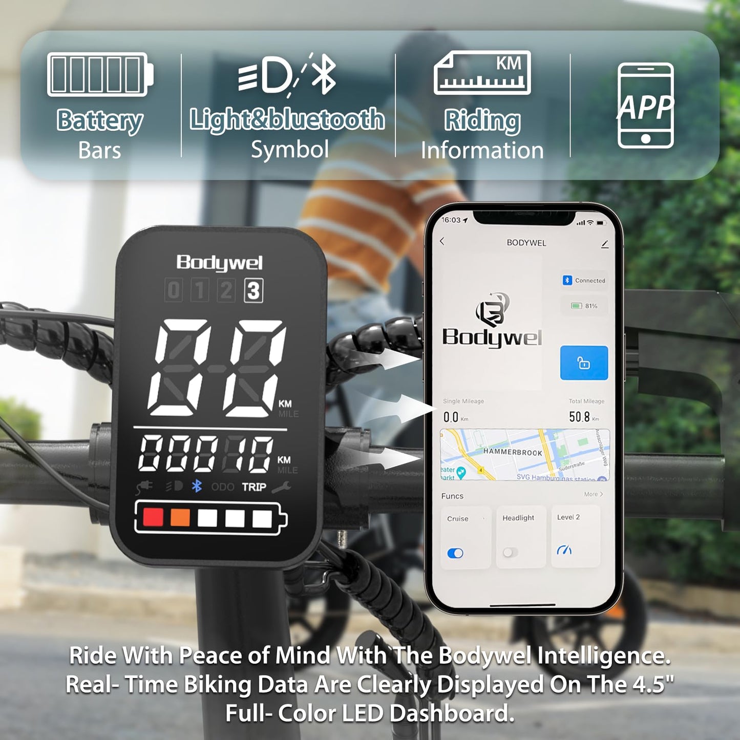 Bodywel T16PRO 14" City Commuting Ebike, 36v 7.8ah electric bike, 4.5 inch Led-Display, 90% Pre-Assembled, Folding bike with front suspension and dual disc brakes for adults