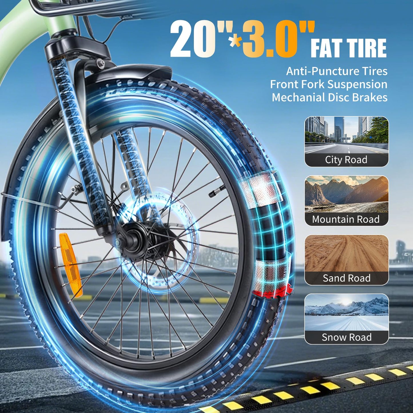 TWOFISH Electric Bike for Adults, 20"*3.0" Fat Tire Folding Electric Bicycle with 36V 17.8AH Removable Battery 7 Speed 25km/h 80-100km Range Disc Brake IP54 Waterproof, TF-2 (Orange)