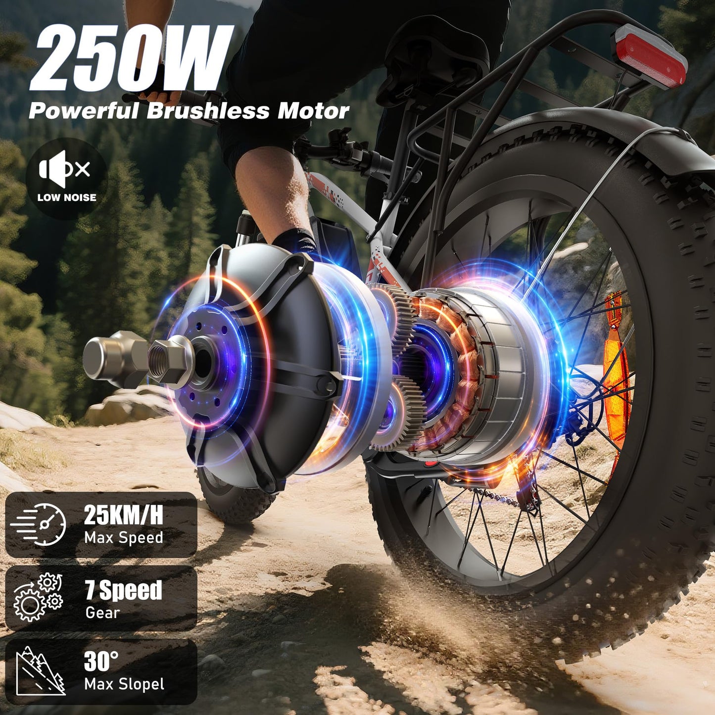 VARUN Electric Bike, 26" 4.0 Fat Tire Mountain Ebike with 48V 15Ah 720 Wh Li-Ion Battery, Up to 75 Miles, 250W 80Nm Motor, LCD Display with 5 PAS, Rear Rack, MTB for Adult Man and Woman