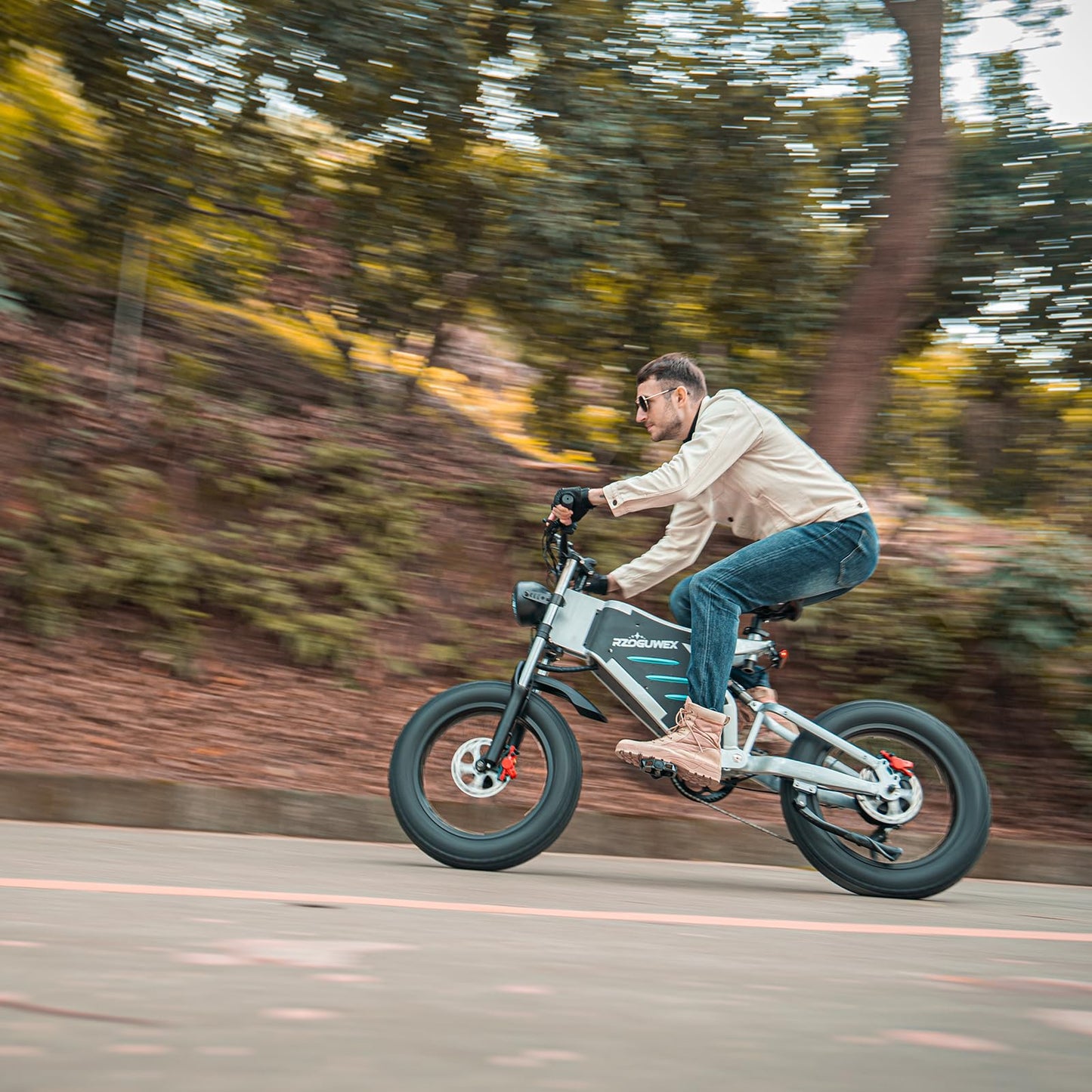 RZOGUWEX Electric Bicycle,20 Inch Off-Road EBIKE for Adults with 48V 25AH Detachable Lithium Ion Battery, 7 Speed Snow Bike with Dual Shock Absorbers and Brush-less Motor