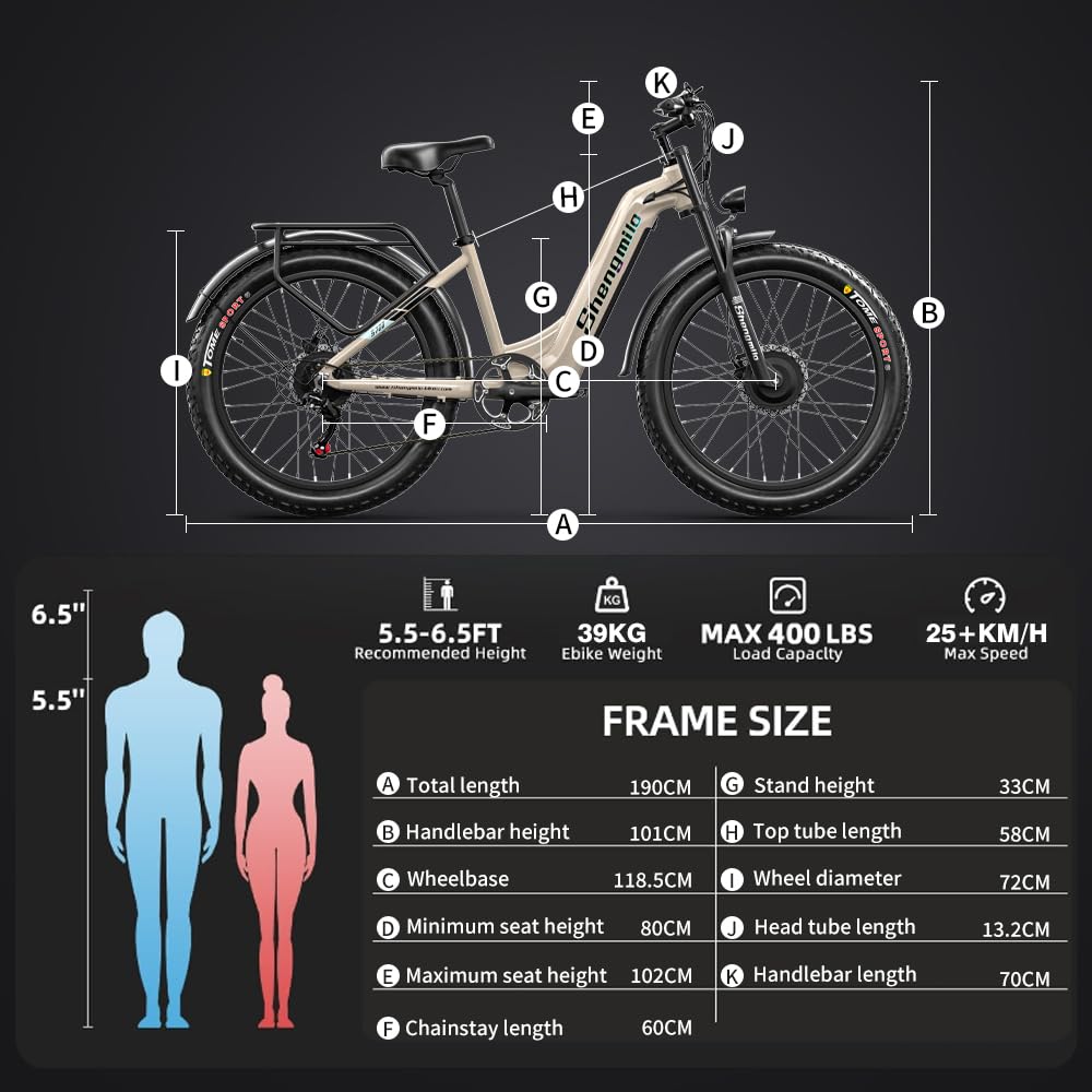 Shengmilo E Bike Electric Bike 26 Inch E-Mountain Bike full suspension E-Bike 48V17.5Ah Battery 7-Speed shifting electric cycling with Fat Tire mechanical disc brake aluminum frame