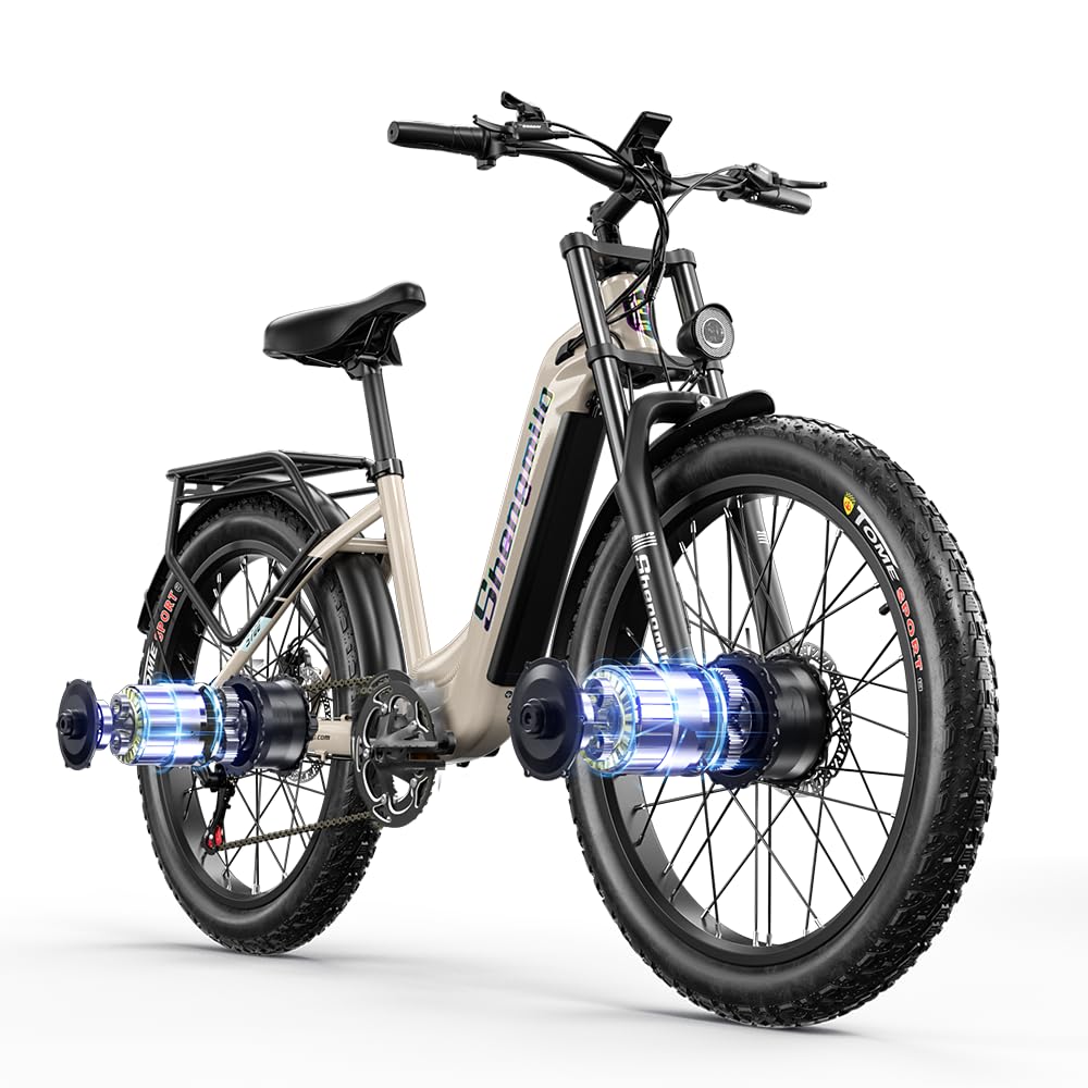 Shengmilo E Bike Electric Bike 26 Inch E-Mountain Bike full suspension E-Bike 48V17.5Ah Battery 7-Speed shifting electric cycling with Fat Tire mechanical disc brake aluminum frame