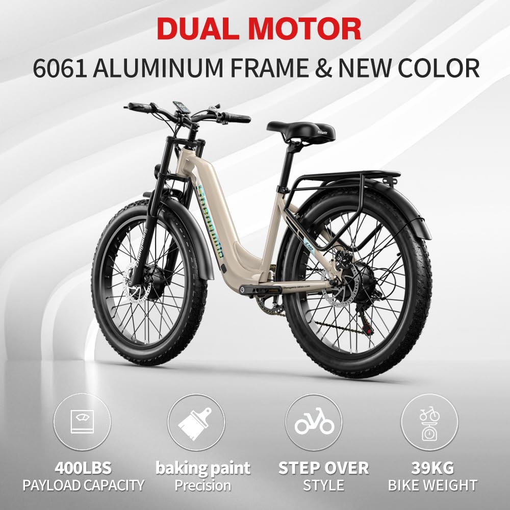Shengmilo E Bike Electric Bike 26 Inch E-Mountain Bike full suspension E-Bike 48V17.5Ah Battery 7-Speed shifting electric cycling with Fat Tire mechanical disc brake aluminum frame