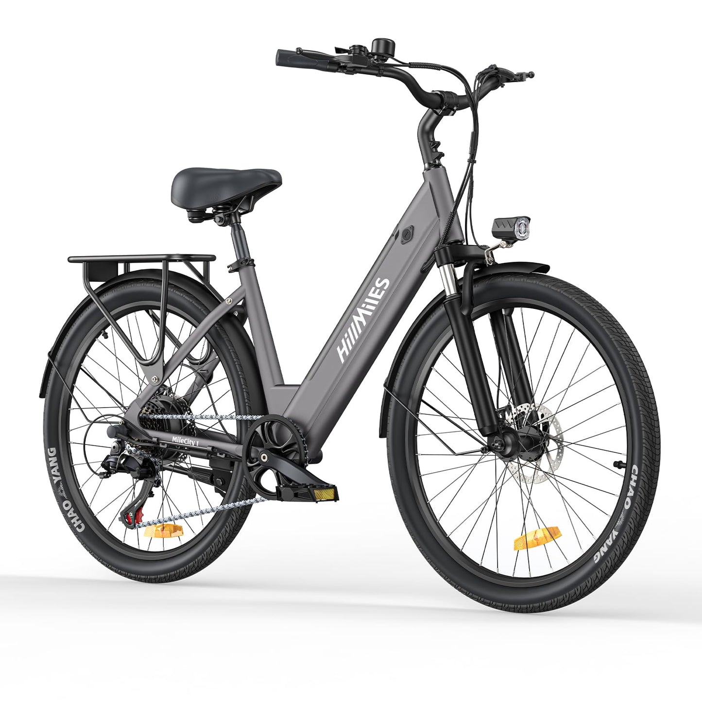 HillMiles MileCity1 26" Electric Bike for Adults, 7 Speed Electric Bicycle with 36V 13Ah Removable Battery, 25km/h & 80-100km Range E Bike for Urban Commuters with Rear Rack (MileCity1, Grey)