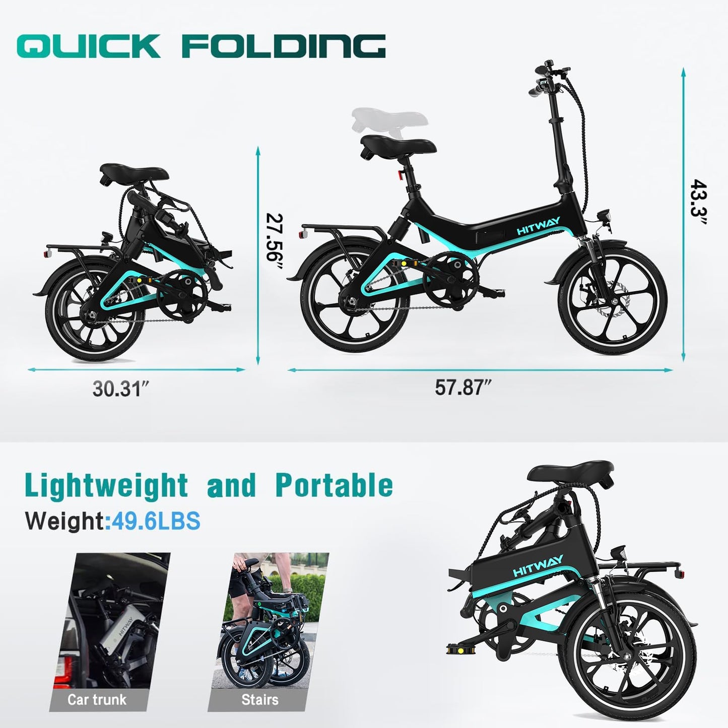 HITWAY BK2 Electric Bike, Folding Electric Bicycle with LCD Display, 25Km/h,16inch, 5 Riding Modes, 25KG Capacity, Compact Foldable Ebike, City E bike, 2025