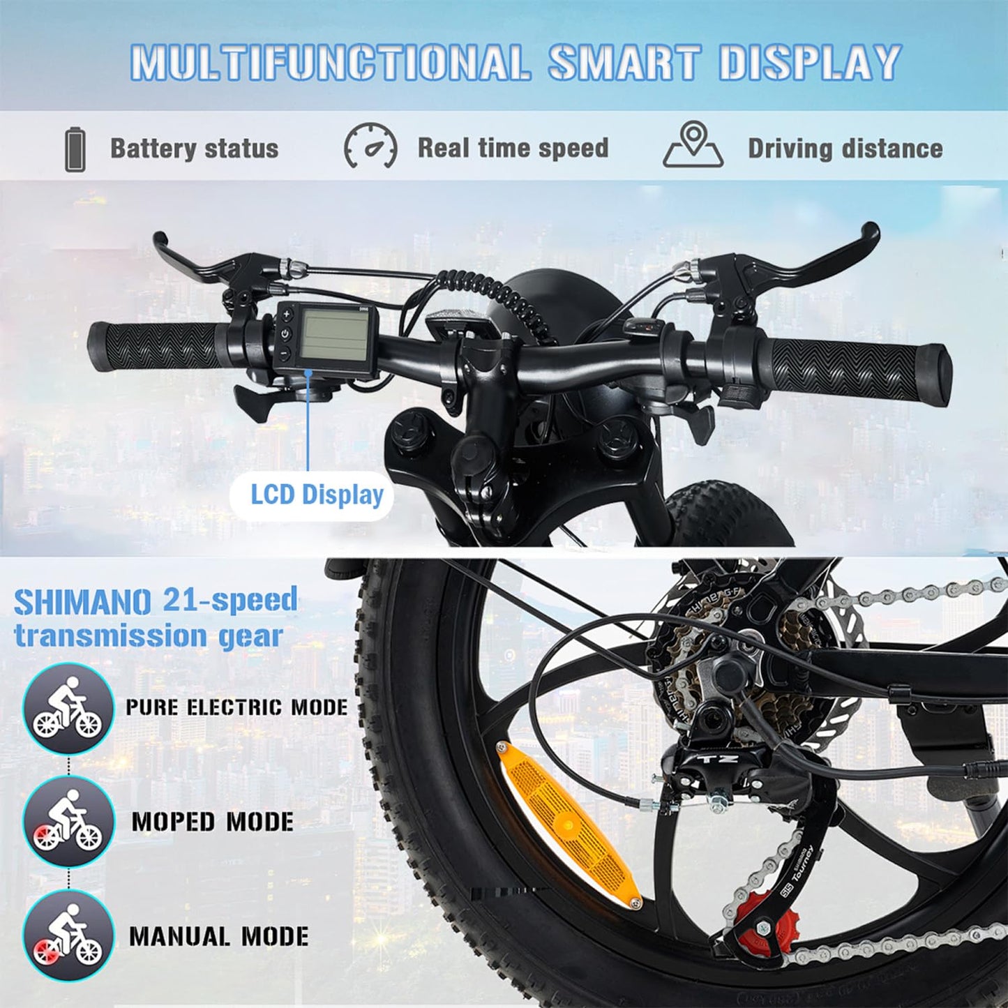 26" Electric Bikes for Adults Fat Tire Electric Mountain Bike with 36V 10.4AH Battery&250W Motor E-bike 21Speed with LCD Display Electric Commuter Bicycle for Men and Women (26inch Fat Tire E-Bike)