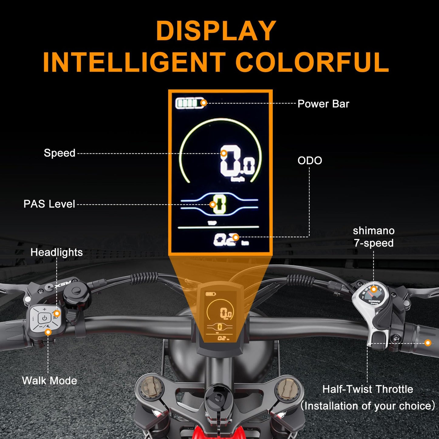 Fat Tire Electric Bike for Adults,15AH Removable Battery 80KM Range PAS Mode,Hidoes B6 Adult Electric Bicycle Up to 25Km/h,Dual shock absorption,20" x4.0 All-Terrain Tires,Shi-mano 7-Speed.