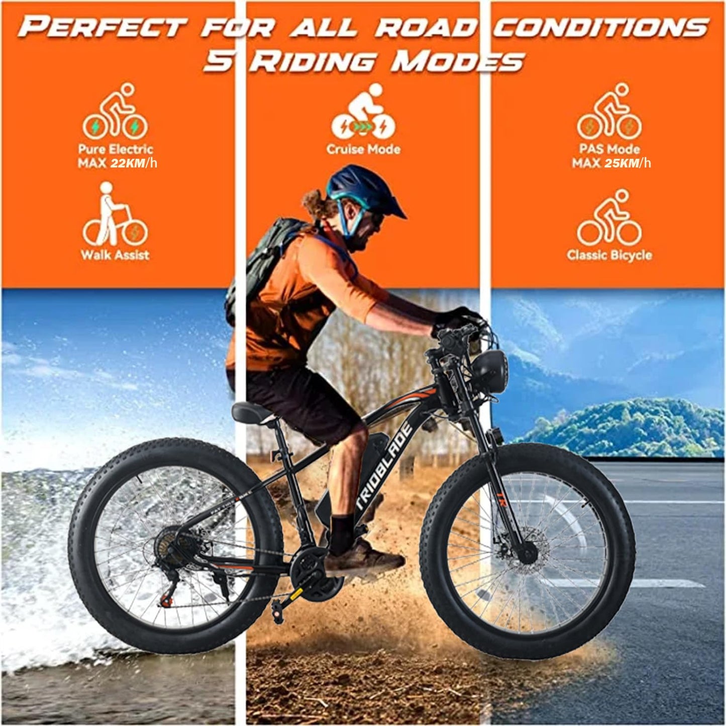 26" Electric Bikes for Adults Fat Tire Electric Mountain Bike with 36V 10.4AH Battery&250W Motor E-bike 21Speed with LCD Display Electric Commuter Bicycle for Men and Women (26inch Fat Tire E-Bike)