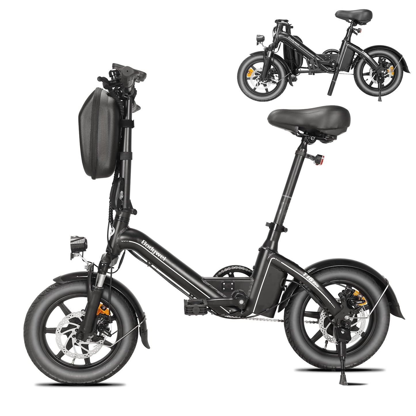 Bodywel T16PRO 14" City Commuting Ebike, 36v 7.8ah electric bike, 4.5 inch Led-Display, 90% Pre-Assembled, Folding bike with front suspension and dual disc brakes for adults