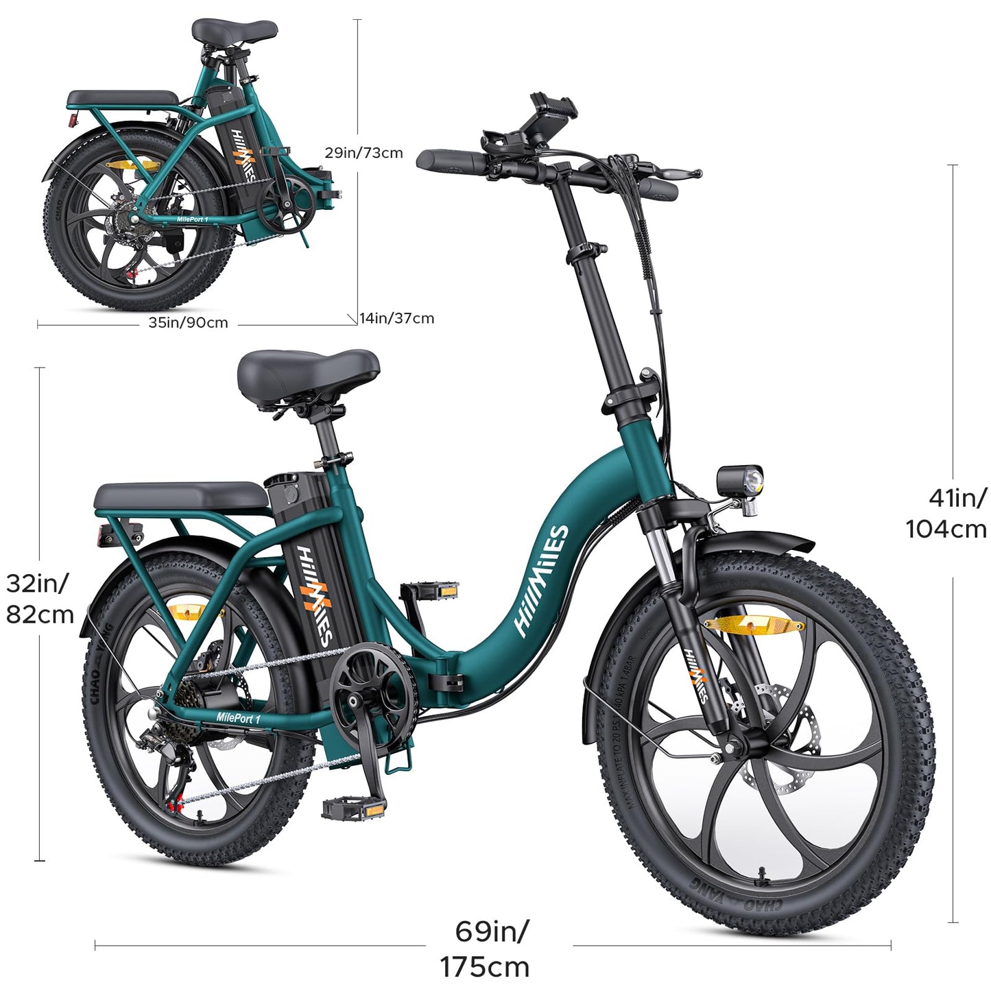 HillMiles MilePort 1 Electric Bike for Adults with 36V 13AH Removable Battery, 20"*3.0" Fat Tire Folding Electric Bicycle with Top Speed 25KM/H &100KM Long Range, 250W Motor City Commuter Ebike