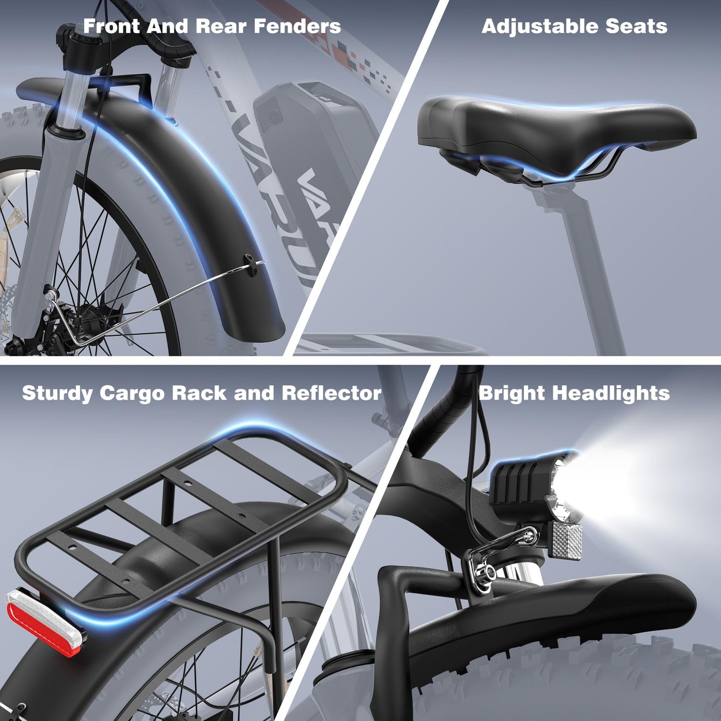 VARUN Electric Bike, 26" 4.0 Fat Tire Mountain Ebike with 48V 15Ah 720 Wh Li-Ion Battery, Up to 75 Miles, 250W 80Nm Motor, LCD Display with 5 PAS, Rear Rack, MTB for Adult Man and Woman