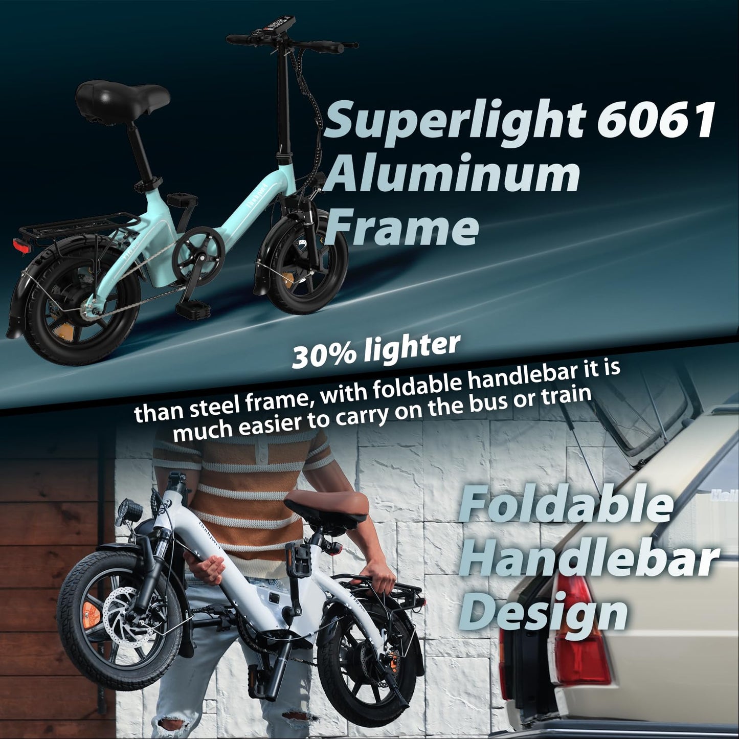 Bodywel T16PRO 14" City Commuting Ebike, 36v 7.8ah electric bike, 4.5 inch Led-Display, 90% Pre-Assembled, Folding bike with front suspension and dual disc brakes for adults