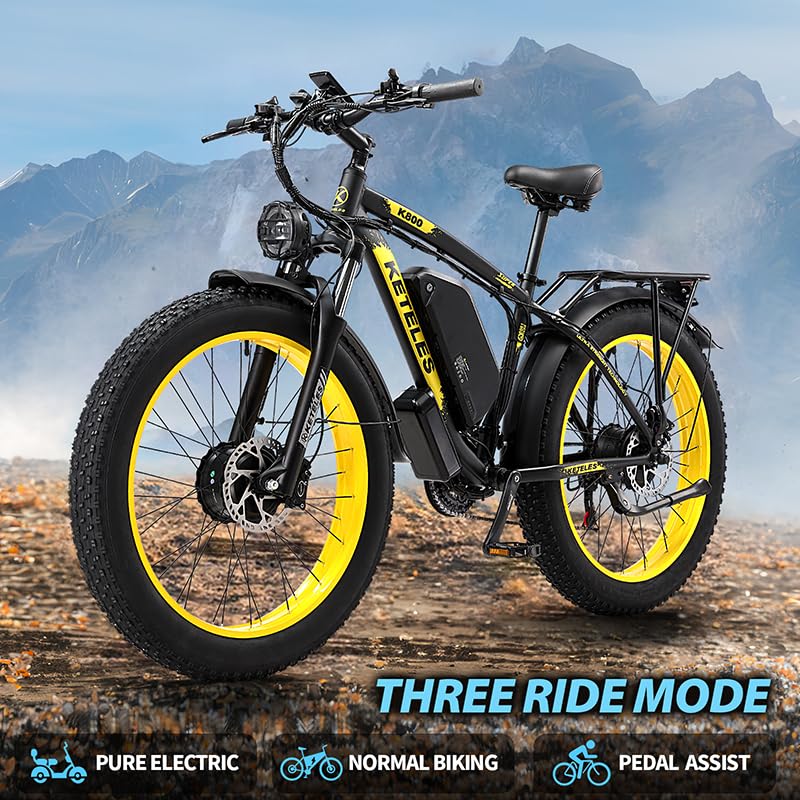 JESRIDER Dual Motor Electric Bike Road Legal 250W,Electric Mountain Bike,26"x4" Fat Tyre Ebikes,48V 23AH Removable Battery 60Miles Range,Front Suspension&Hydraulic Brakes,LCD Display Ebike(White23AH)