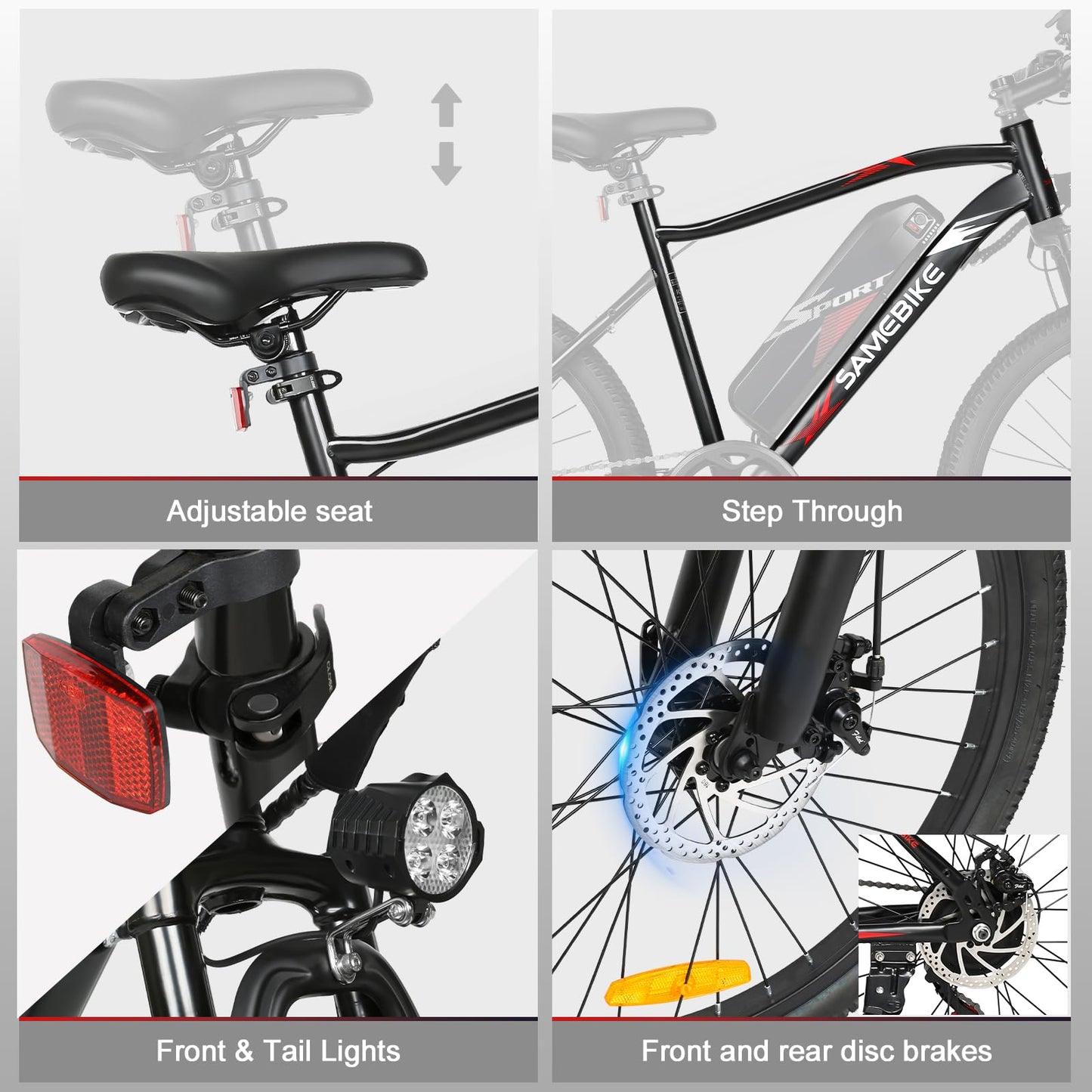 SAMEBIKE 24" Electric Bike for Adult, 36V 13Ah Removable Battery, Mountain E-bike with 7 Speed, Powerful 250W Motor, 4H Fast Charging Commuter Electric bicycle Range 35-90KM