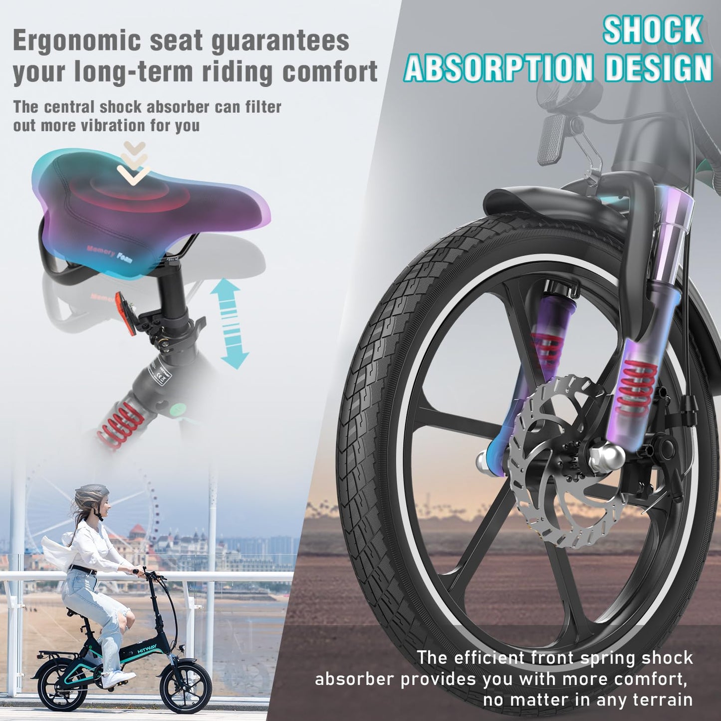 HITWAY BK2 Electric Bike, Folding Electric Bicycle with LCD Display, 25Km/h,16inch, 5 Riding Modes, 25KG Capacity, Compact Foldable Ebike, City E bike, 2025