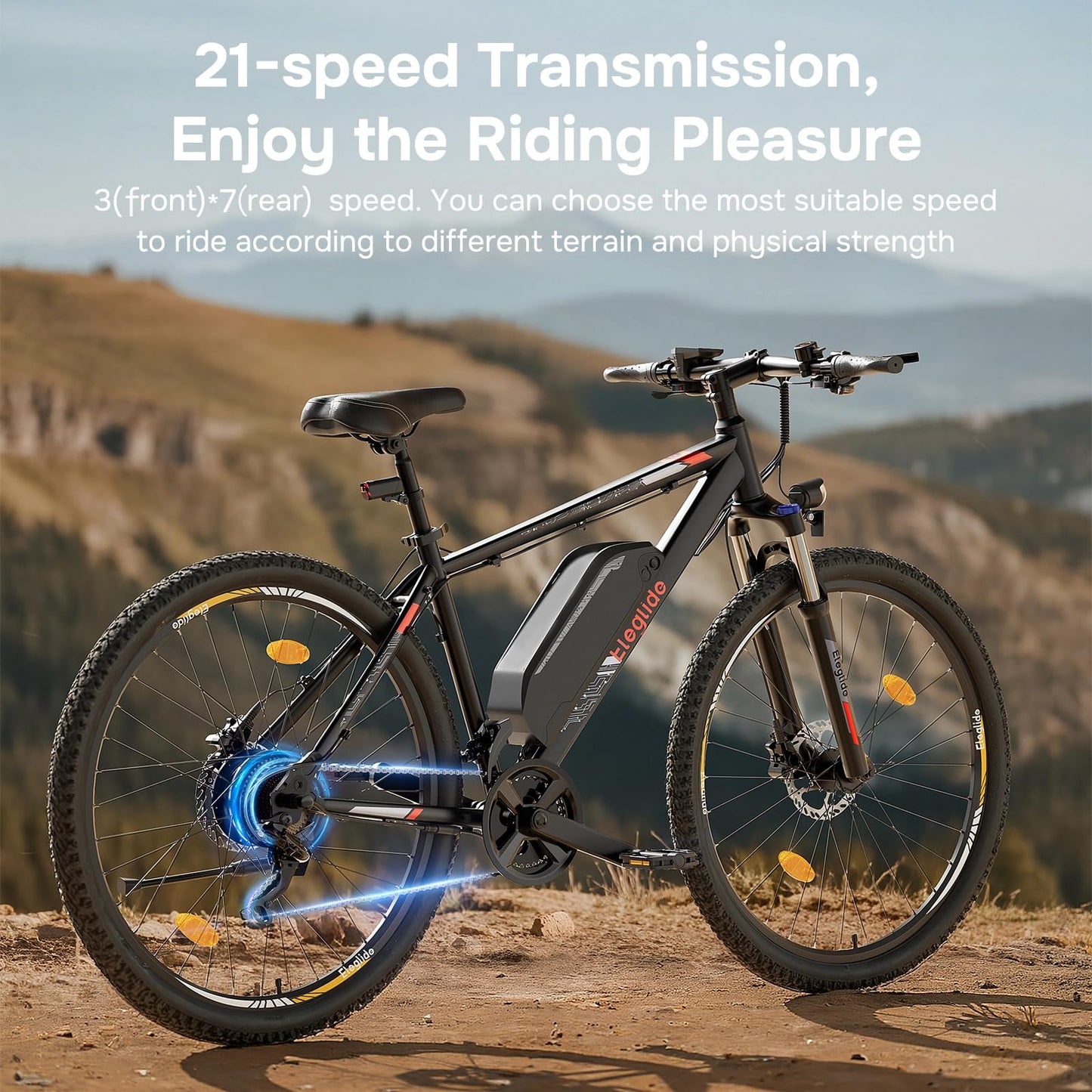 Eleglide M2 Electric Bike, 27.5''/29'' Electric Bicycle for Adults, E Mountainbike, 36V 15Ah Removable Battery,Max Range 125KM, Dual Hydraulic Disk Brake, 21 Speed, APP (Inches, 29)