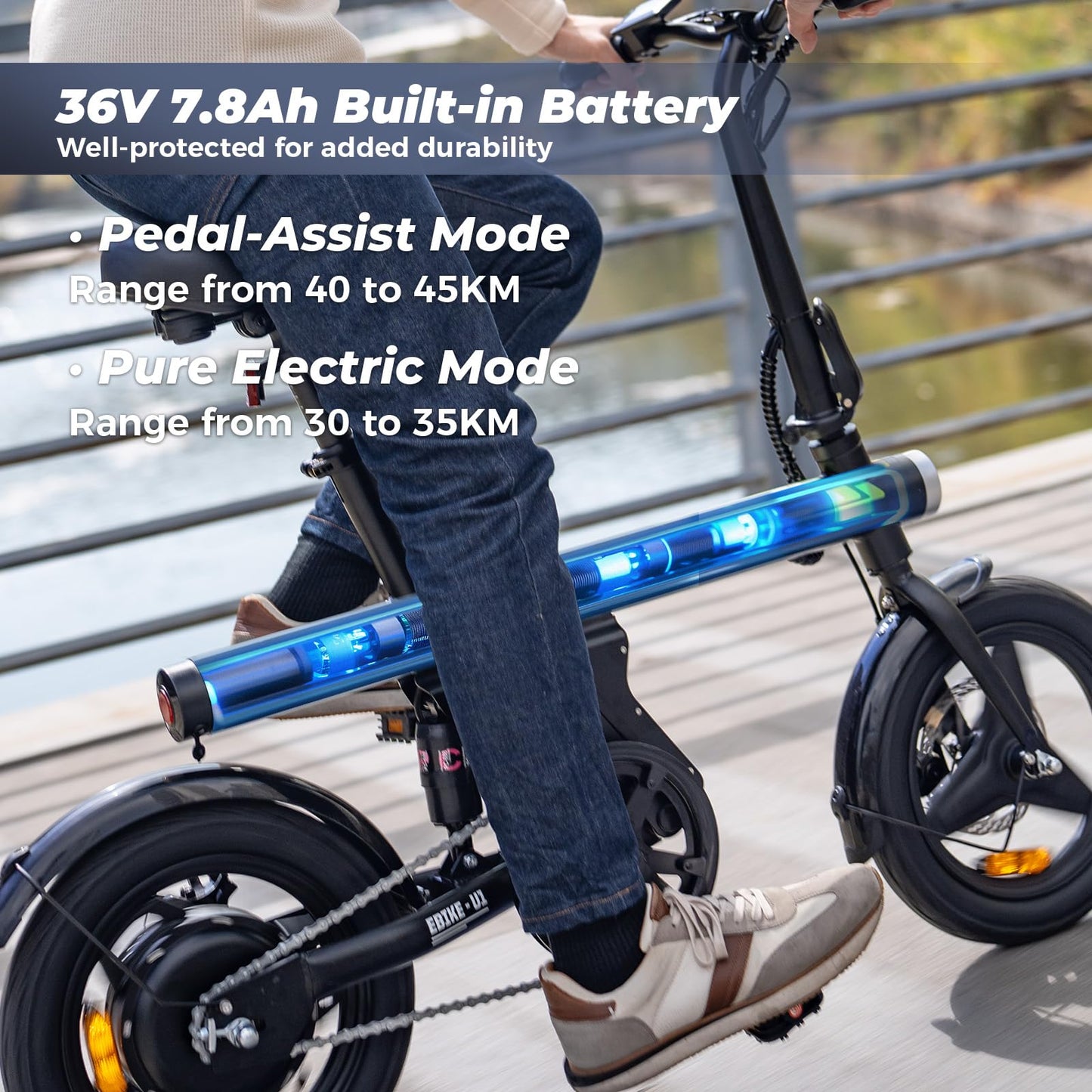 Finbike U1 Electric Bike for Adult/Teens,14" Folding Electric Bicycle with LCD Display,25KM/H & 45KM Range,4H Fast Charge,4 Riding Modes,Rear Shock Absorber,120KG Capacity,Compact Foldable Ebike