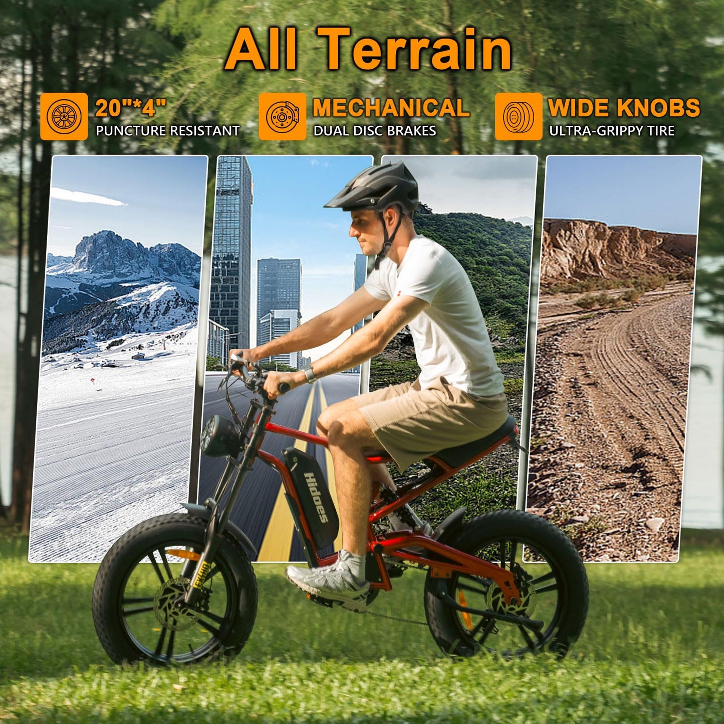 Fat Tire Electric Bike for Adults,15AH Removable Battery 80KM Range PAS Mode,Hidoes B6 Adult Electric Bicycle Up to 25Km/h,Dual shock absorption,20" x4.0 All-Terrain Tires,Shi-mano 7-Speed.