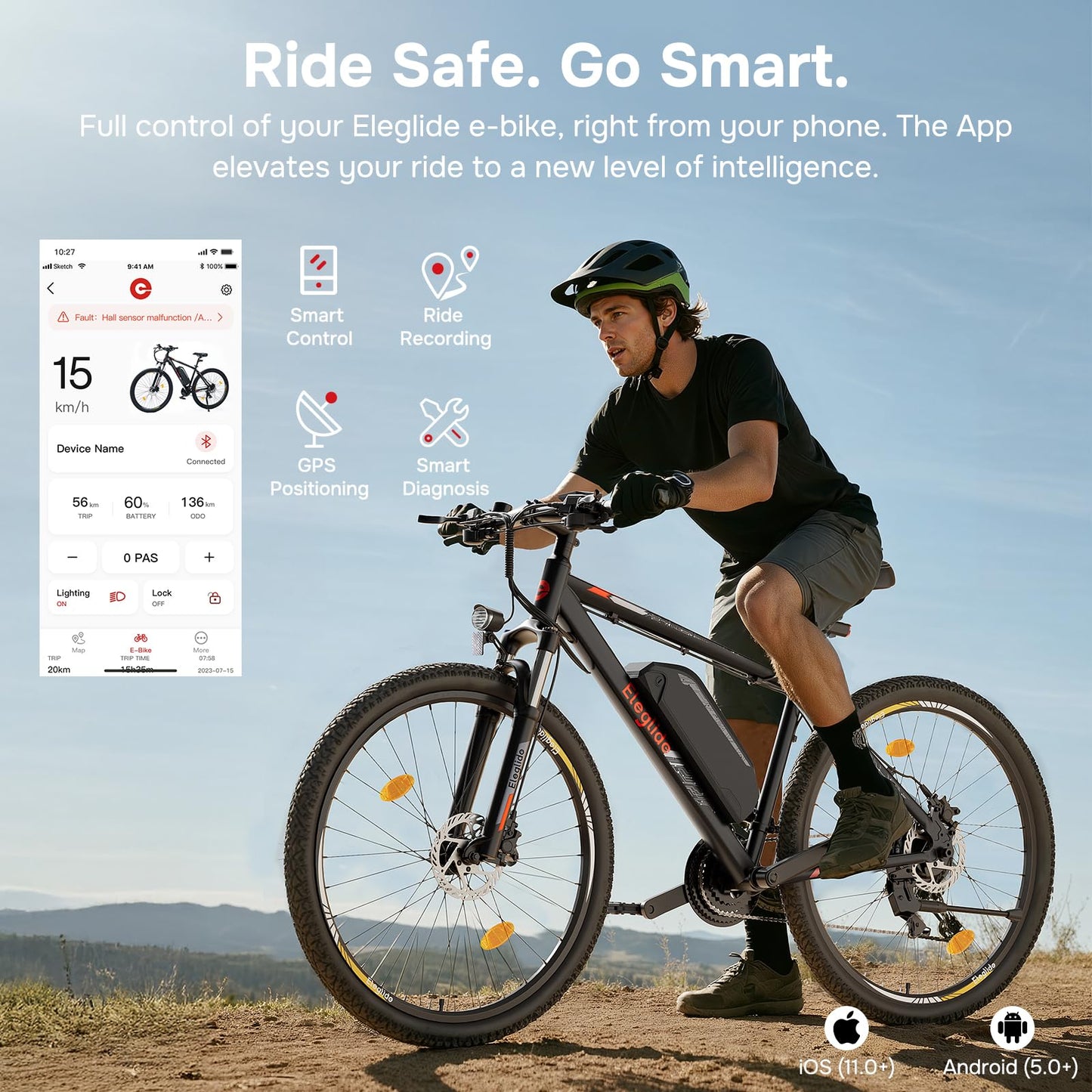 Eleglide M2 Electric Bike, 27.5''/29'' Electric Bicycle for Adults, E Mountainbike, 36V 15Ah Removable Battery,Max Range 125KM, Dual Hydraulic Disk Brake, 21 Speed, APP (Inches, 29)