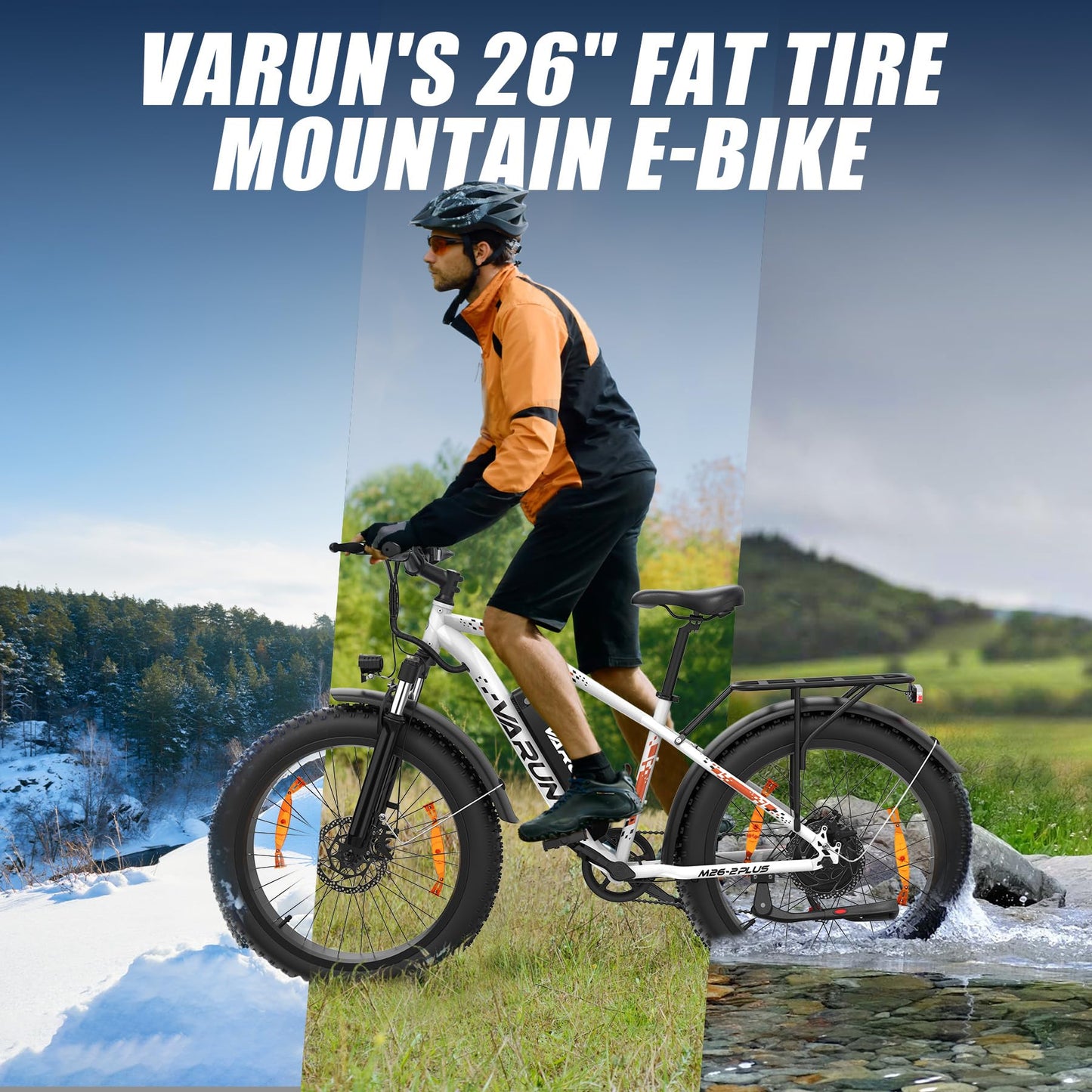 VARUN Electric Bike, 26" 4.0 Fat Tire Mountain Ebike with 48V 15Ah 720 Wh Li-Ion Battery, Up to 75 Miles, 250W 80Nm Motor, LCD Display with 5 PAS, Rear Rack, MTB for Adult Man and Woman