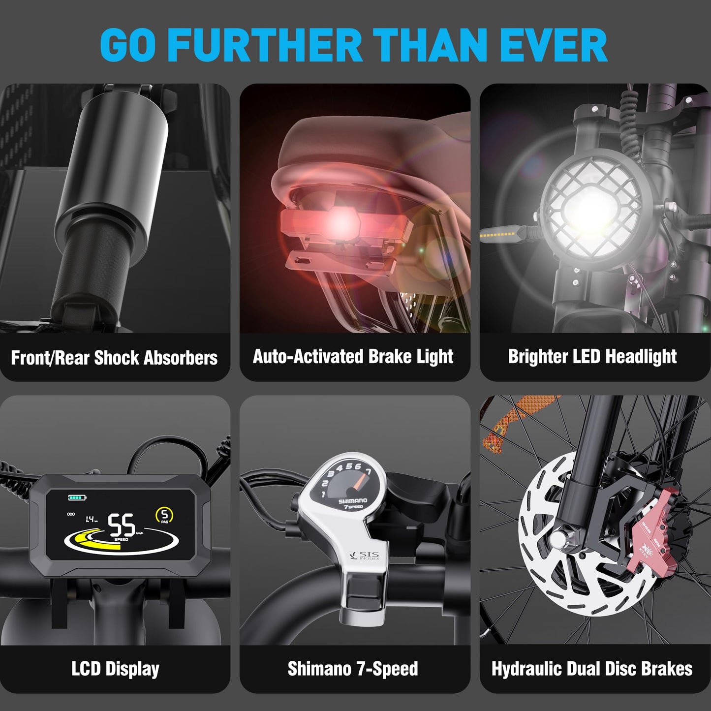 YVY C20 Max Electric Bike, 180 Miles Max Range, 52V 40Ah Removable Battery, 90Nm Dual Motor Ebike, 20" Fat Tire Dirt Bike, 7 Speed, Full Suspension, Hydraulic Dual Disc, LCD Display