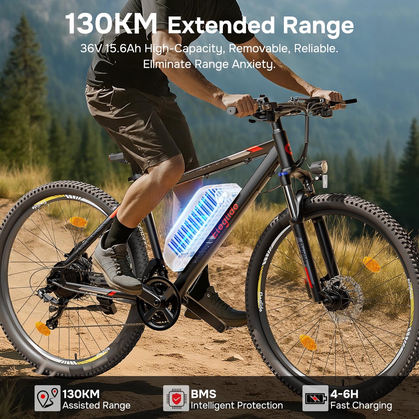 Eleglide M2 Electric Bike, 27.5''/29'' Electric Bicycle for Adults, E Mountainbike, 36V 15Ah Removable Battery,Max Range 125KM, Dual Hydraulic Disk Brake, 21 Speed, APP (Inches, 29)