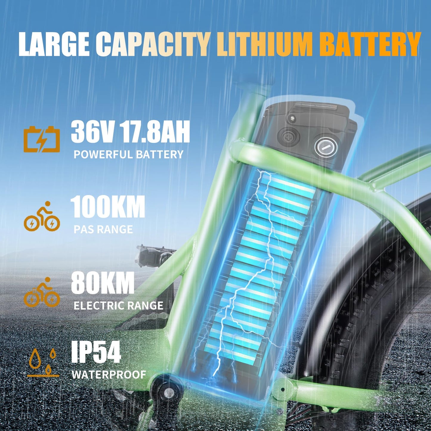 TWOFISH Electric Bike for Adults, 20"*3.0" Fat Tire Folding Electric Bicycle with 36V 17.8AH Removable Battery 7 Speed 25km/h 80-100km Range Disc Brake IP54 Waterproof, TF-2 (Orange)