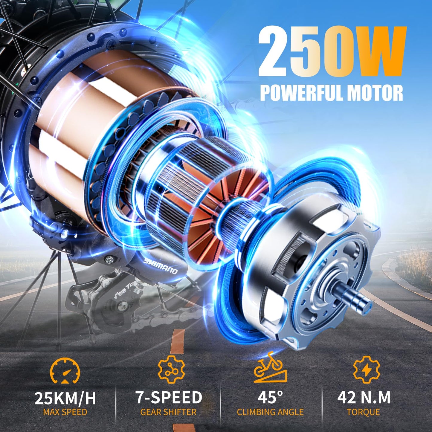 TWOFISH Electric Bike for Adults, 20"*3.0" Fat Tire Folding Electric Bicycle with 36V 17.8AH Removable Battery 7 Speed 25km/h 80-100km Range Disc Brake IP54 Waterproof, TF-2 (Orange)